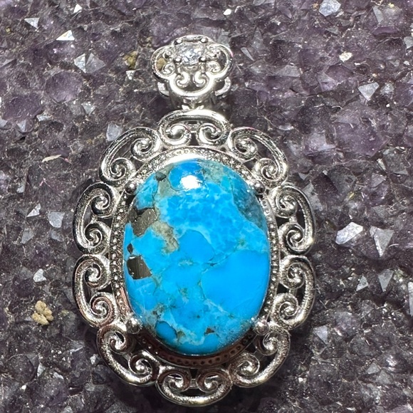 Mohave Oyster Turquoise 925 Sterling Silver Pendant - Picture 9 of 10